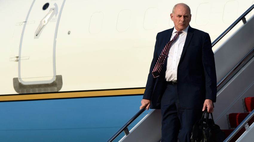 White House chief of staff John Kelly walks down the steps of Air Force One at Andrews Air Force Base in Md., Friday, May 4, 2018. Kelley joined President Donald Trump on a trip to Dallas where Trump spoke at the NRA convention. (AP Photo/Susan Walsh)