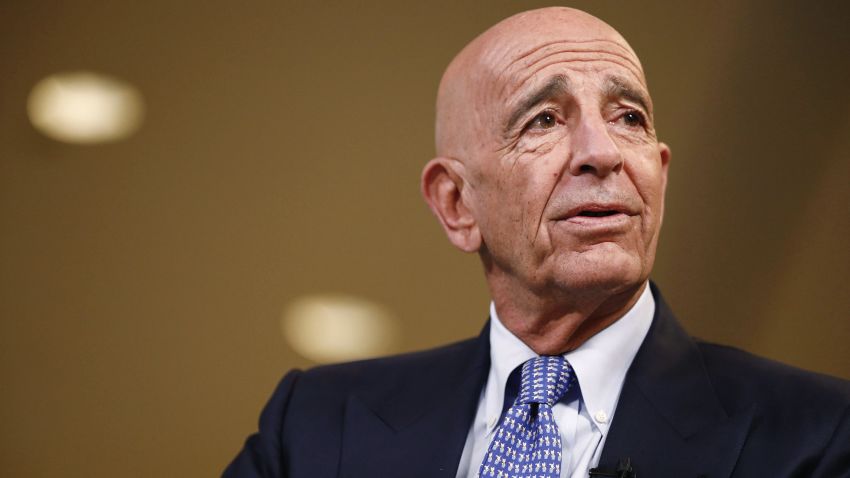 Tom Barrack, chairman of Colony NorthStar Inc., speaks during a Bloomberg Television interview at the Milken Institute Global Conference in Beverly Hills, California, U.S., on Tuesday, May 1, 2018. Barrack discussed an event he hosted for Vice President Pence, tension in the Middle East, the blockade of Qatar, working with the Public Investment Fund in Saudi Arabia, and Special Counsel Robert Mueller's Russia probe. Photographer: Patrick T. Fallon/Bloomberg via Getty Images