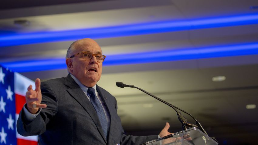 WASHINGTON, DC - MAY 05:  Latest appointee to President Donald Trump's legal team and former Mayor of New York City  Rudy Giuliani speaks at the Conference on Iran on May 5, 2018 in Washington, DC. Over one thousand delegates from representing Iranian communities from forty states attends the Iran Freedom Convention for Human Rights and Democracy.  (Photo by Tasos Katopodis/Getty Images)