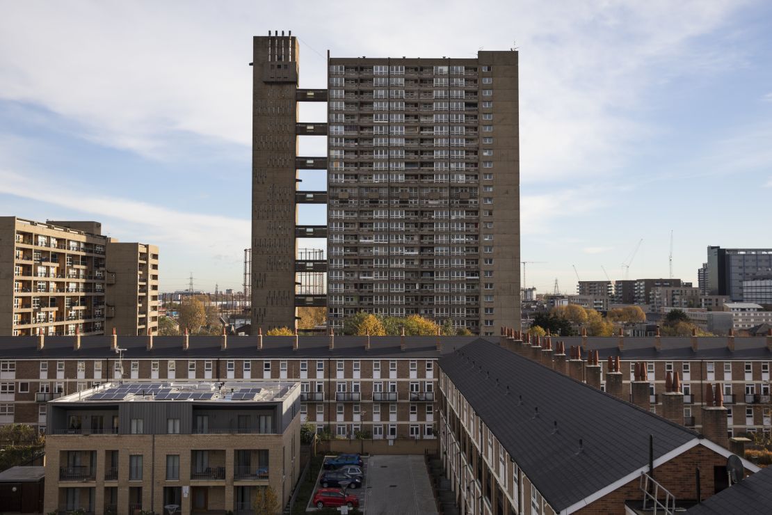 The Balfron Tower in the Brutalist Brownfield Estate in London, England. Brutalism was popular between the 1950s and 70s, and is characterized by large forms and exposed concrete or brickwork. In 2016, the British transport minister, John Hayes, described such modernist as "aesthetically worthless."  