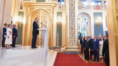 Vladimir Putin is sworn in as the new Russian President during a ceremony at the Kremlin in Moscow on May 7, 2018. 