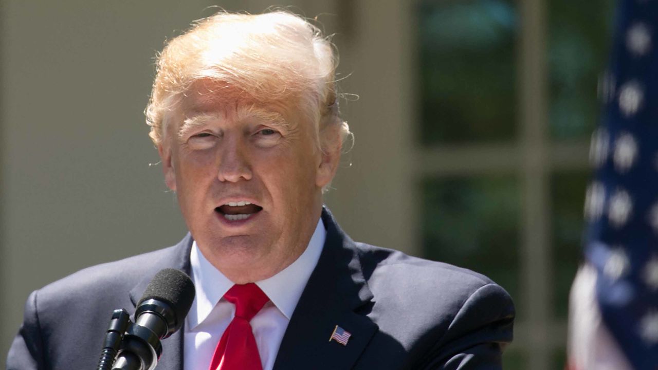 WASHINGTON, DC - APRIL 30:  (CHINA OUT, SOUTH KOREA OUT) U.S. President Donald Trump speaks during a joint press conference with Nigerian President Muhammadu Buhari at the Rose Garden at the White House April 30, 2018 in Washington, DC. The two leaders also met in the Oval Office to discuss a range of bilateral issues earlier in the day.  (Photo by The Asahi Shimbun via Getty Images)