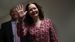 WASHINGTON, DC - MAY 07: Gina Haspel, nominee to be director of the CIA, waves as she arrives at a meeting with U.S. Sen. Joe Manchin (D-WV) May 7, 2018 on Capitol Hill in Washington, DC. 
