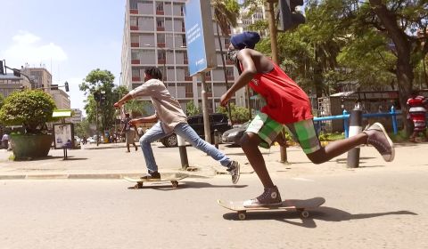 Nairobi's skateboarders usually roll through downtown around midday when it's less crowded.
