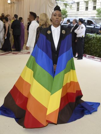 Emmy winner Lena Waithe wore a rainbow-colored cape.<br />