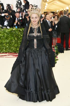 Madonna's outfit was one of the most anticipated of the evening. The singer -- who had her own bout of controversy with the Catholic Church when she released her 1989 music video for "Like a Prayer" -- wore an all-black ensemble, complete with a diamond-encrusted headdress.