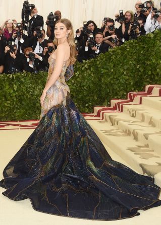 Model Gigi Hadid walks the red carpet. Given the theme, there was plenty of religious imagery.  <br />