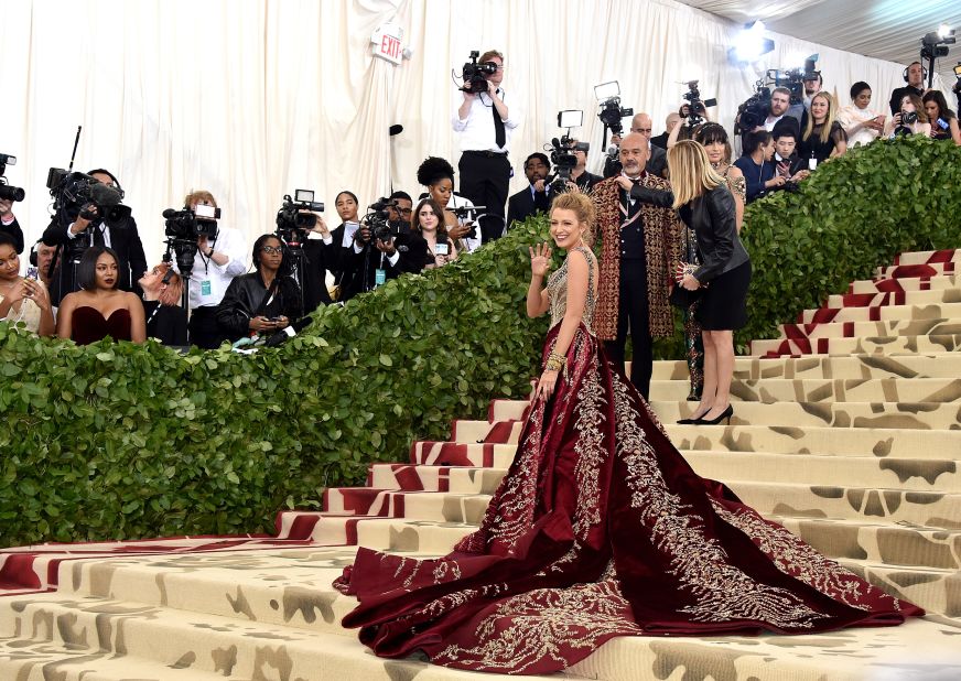 Blake Lively wears a Versace gown  at the Met Gala in New York on Monday, May 7. The invitation-only event raises money for the Metropolitan Museum of Art's Costume Institute. 