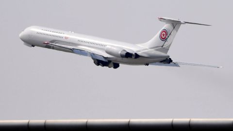 A plane reportedly used for high-ranking North Korean officials takes off from an airport in Dalian on Tuesday.