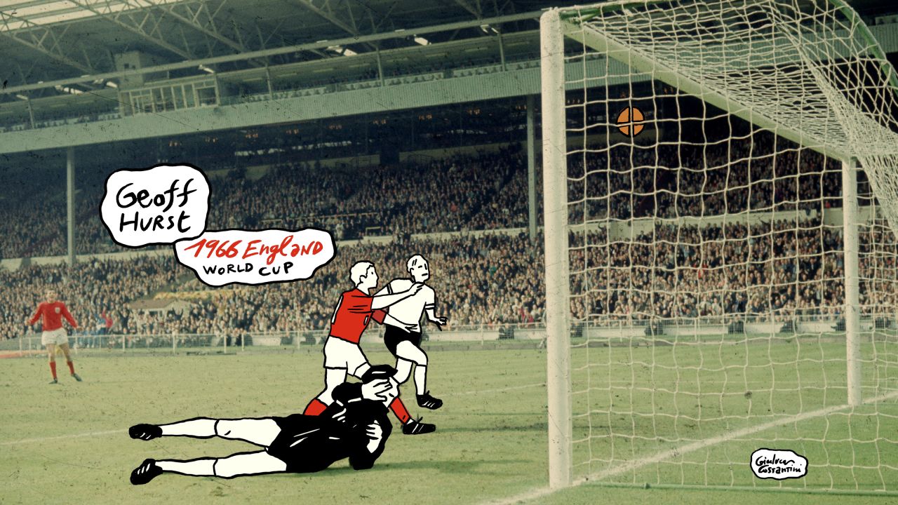 Did it cross the line? With the scores between England and West Germany level at 2-2 in the 1966 World Cup final, striker Geoff Hurst's shot hit the crossbar and deflected downwards. At first a goal wasn't given, but then allowed after consultation between the referee and linesman. The game ended 4-2, securing England's first and only World Cup victory. 