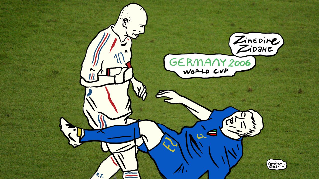 A rush of blood to the head. With the 2006 World Cup final moving into extra-time, goalscorer Marco Materazzi muttered a few words to France legend Zinedine Zidane, who returned with a headbutt to the Italian's chest. In his last ever professional match, Zidane was red carded and Italy went on to win on penalties. 