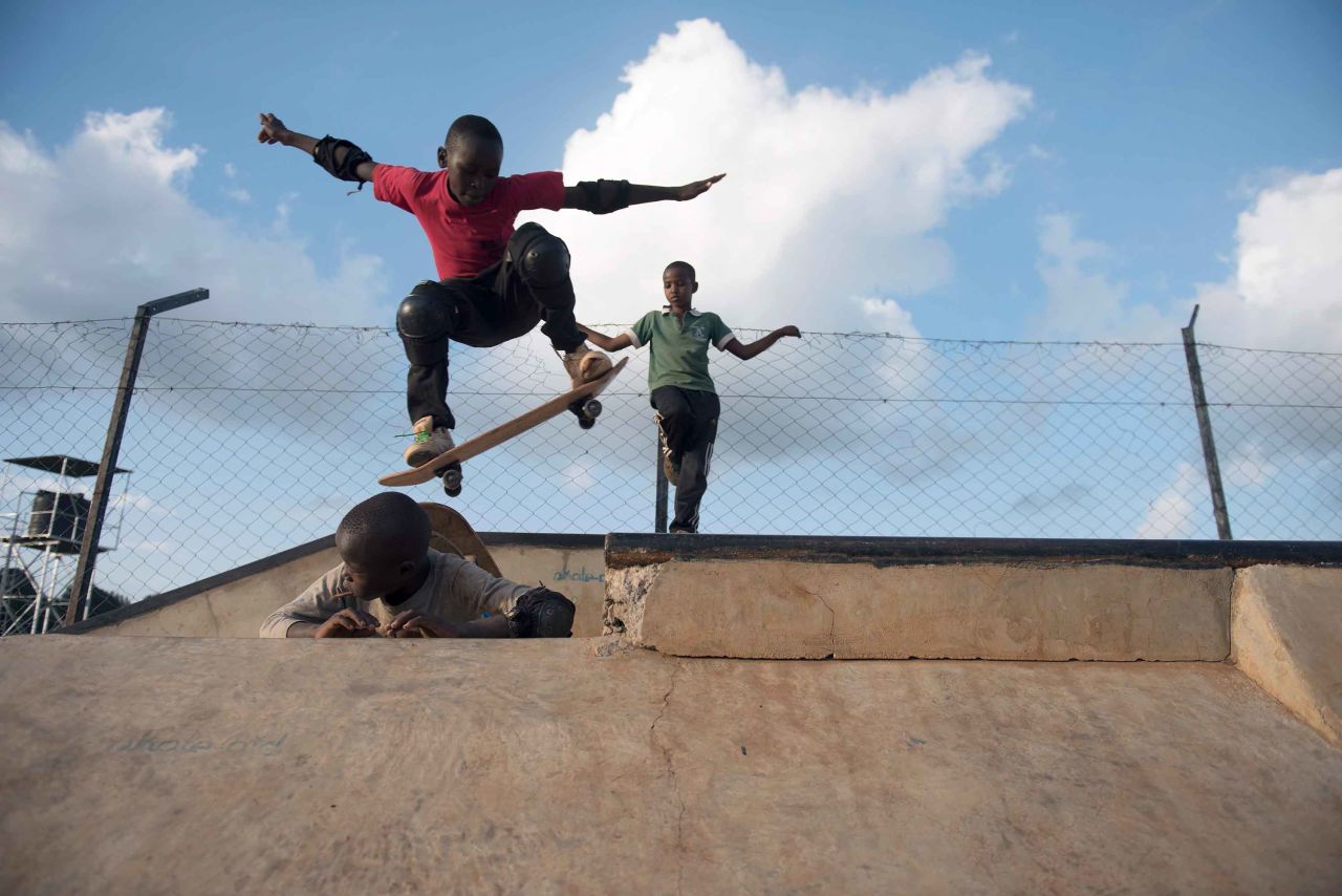 Skateboarders hang out at Shangilia Skate Park in Nairobi. It's the biggest one in East Africa. 