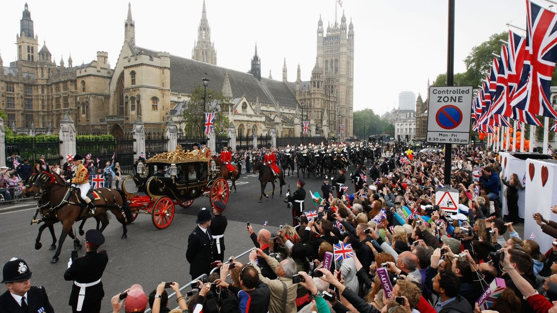 Well-wishers turn out for the 2011 wedding of Prince William and Catherine, the Duchess of Cambridge.  