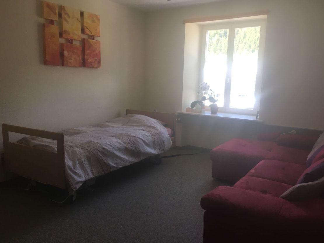 The bed at the Life Circle clinic in Basel where Goodall will end his life.