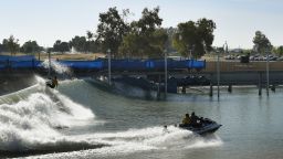 Gabriel Medina of Brazil rides the wave during team practice, before the WSL Founders' Cup of Surfing, at the Kelly Slater Surf Ranch in Lemoore, California on May 4, 2018. - The two day event brings twenty five of the worlds top surfers to compete on perfect machine-created waves in a half-mile long wave pool situated 100 miles inland from the Pacific Ocean. (Photo by MARK RALSTON / AFP)        (Photo credit should read MARK RALSTON/AFP/Getty Images)