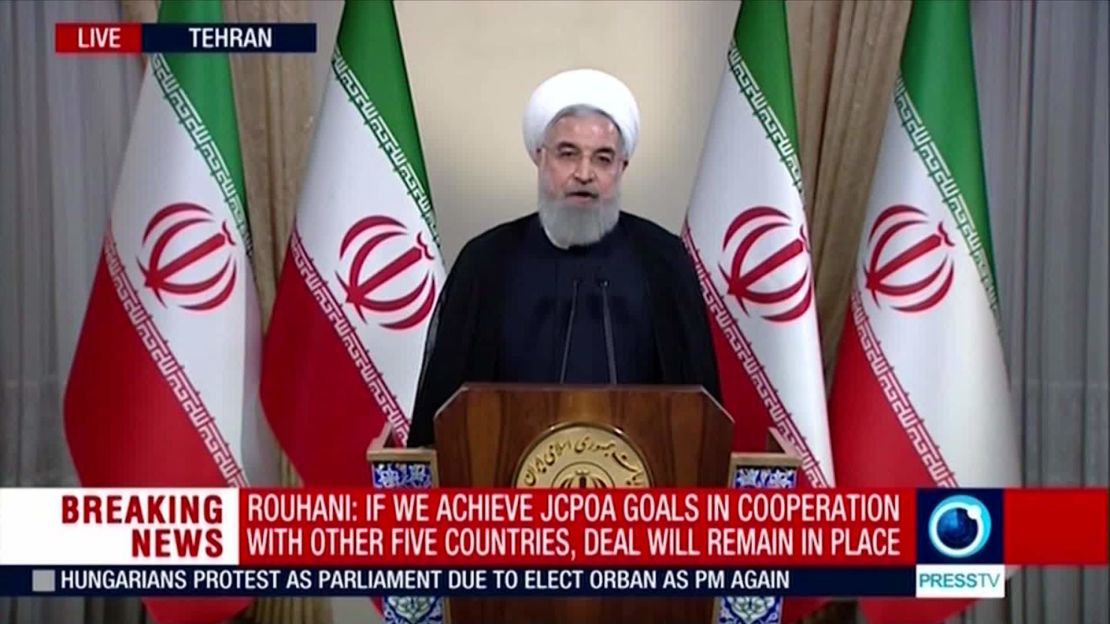 Iranian President Hassan Rouhani addresses the nation in the wake of Trump's announcement. 