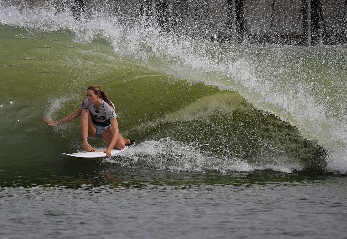South Africa's Bianca Buitendag tests the tube at the inaugural Founders' Cup event at the Surf Ranch.