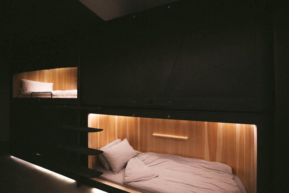 Covering just 367 square feet, the hotel houses eight award-winning capsules. The wooden paneled pods have ambient lighting and a felt curtain "door" that closes with magnetic clips. They won a Red Dot Design Award in 2018. 