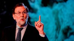 Spanish Prime Minister Mariano Rajoy speaks during the national convention of ruling 'Popular Party' PP (People's Party) in Sevilla on April 8, 2018. / AFP PHOTO / CRISTINA QUICLER (Photo credit should read CRISTINA QUICLER/AFP/Getty Images)