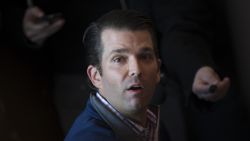 CANNONSBURG, PA - MARCH 12: Donald Trump Jr. answers questions from reporters while touring Sarris Candies with Rick Saccone, Republican Congressional candidate for Pennsylvania's 18th district, March 12, 2018 in Cannonsburg, Pennsylvania. Saccone is running in a tight race for the vacated seat of Congressman Tim Murphy against Democratic candidate Conor Lamb. Voters will head to the polls on Tuesday for the special election. (Photo by Drew Angerer/Getty Images)