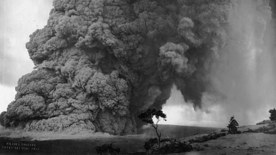 Volcanic ash and rock rise from Kilauea during an eruption during the 1920s.