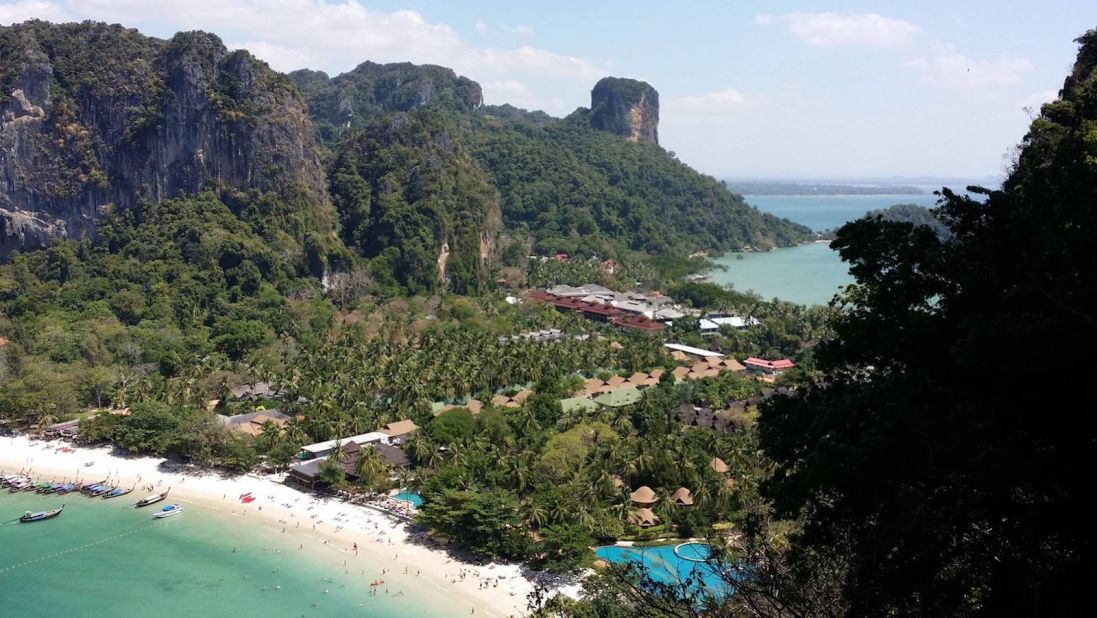 <strong>Railay's best views: </strong>No need for a drone when you can simply climb up a cliff for views like this. There are more than 600 climbing routes set up in 45 different areas accessible from Railay's shores, according to Krabi Rock Climbing. 