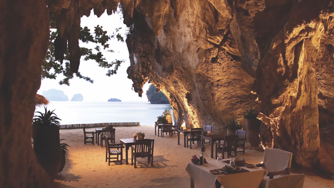 <strong>The Grotto: </strong>Rayavadee has four dining options. Most famous among them is restaurant "The Grotto." Set in a cave on Phra Nang Beach, the tables and chairs sit right on the sand. 