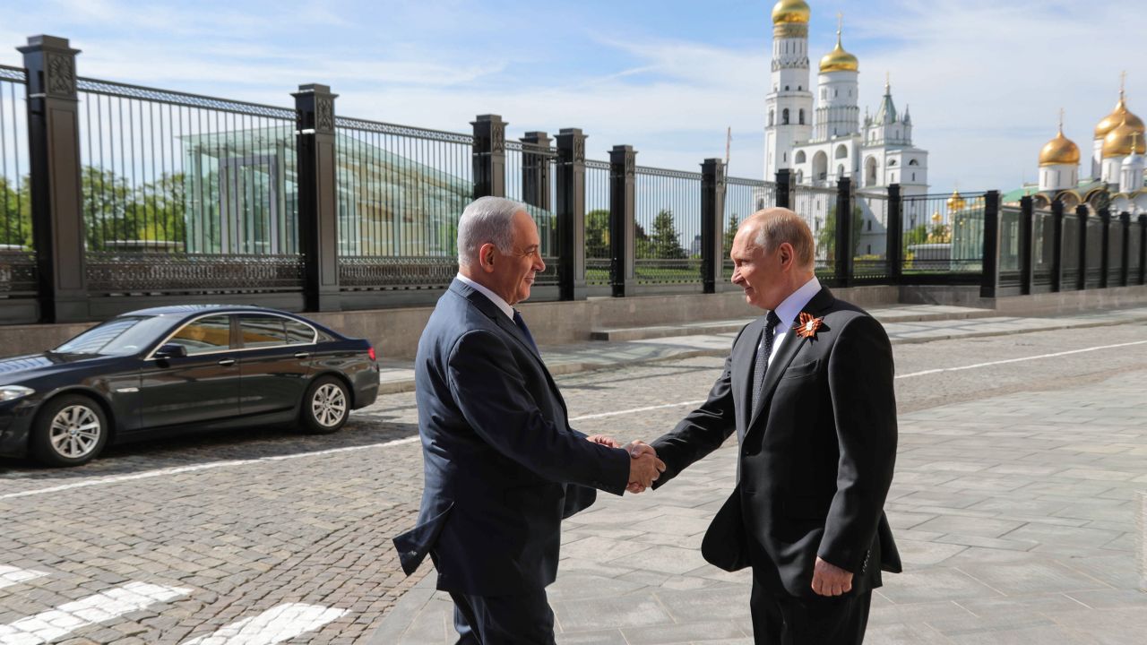 Putin welcomes Netanyahu ahead of the Victory Day military parade in Moscow on Wednesday.
