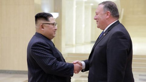 North Korean leader Kim Jong Un and US Secretary of State Mike Pompeo, photographed during a meeting in Pyongyang.