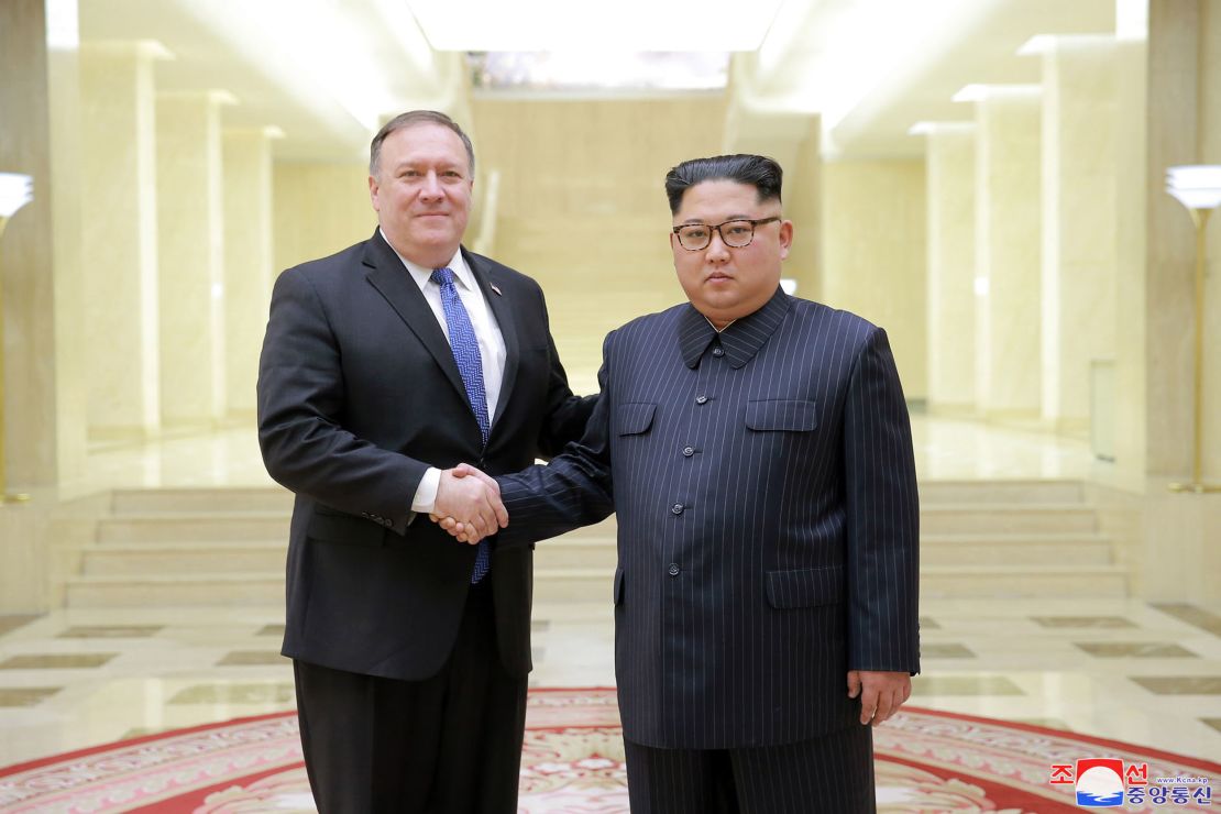 A photo from the North Korean government, shows US Secretary of State Mike Pompeo with North Korean leader Kim Jong Un.