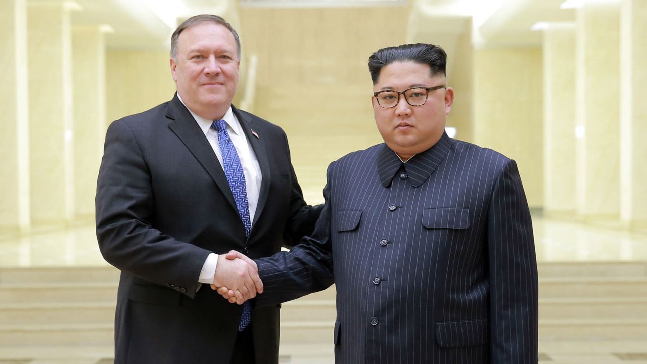 A photo from the North Korean government, shows US Secretary of State Mike Pompeo with North Korean leader Kim Jong Un.