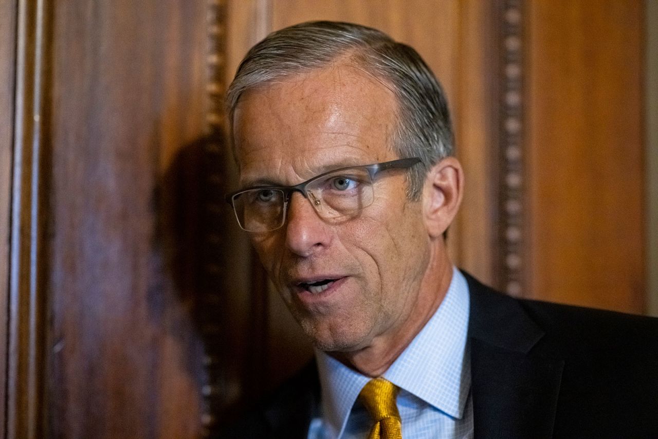 Sen. John Thune speaks to the media at the US Capitol on September 21. 