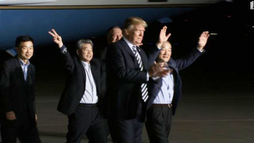 trump greets americans detained by north korea