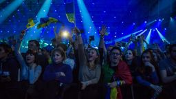 KIEV, UKRAINE - MAY 13: The audience at the Eurovision Grand Final on May 13, 2017 in Kiev, Ukraine. Ukraine is the 62nd host of the annual iteration of the international song contest. It is the longest running international TV song competition, held primarily among countries from Europe. Each participating country will perform an original song, votes cast by the other countries determine the winner. This year's winner Salvador Sobral from Portugal won with his love ballad 'Amar Pelos Dois'.  (Photo by Brendan Hoffman/Getty Images)