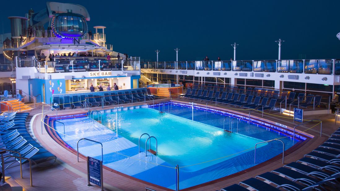 <strong>7. Quantum of the Seas:</strong> This huge ship, which usually cruises out of China, boasts a retractable roof over its pool for fun times come rain or shine.