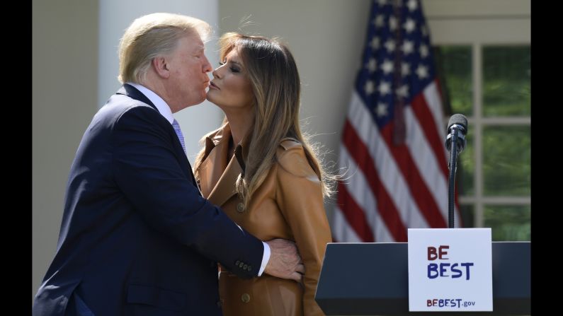 US President Donald Trump kisses his wife, Melania, after she announced her <a href="https://www.cnn.com/2018/05/07/politics/melania-trump-unveils-platform-be-best/index.html" target="_blank">"Be Best" platform</a> on Monday, May 7. The comprehensive program will focus on three main points -- well-being, opioid abuse and positivity on social media -- and it is the culmination of various public events, all of which centered on helping children.