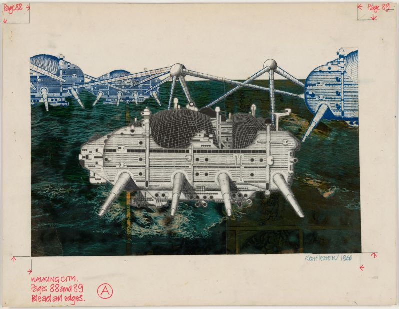 Cook says one of the Archigram designs that stood out for him was "Walking City," created by the late Ron Herron. It involves the construction of giant robotic structures with artificial intelligence that are capable of roaming around a city to wherever their skills are needed. It also proposes building cities that are capable of connecting with each other to form a "walking metropolis," which can also detach when needed.