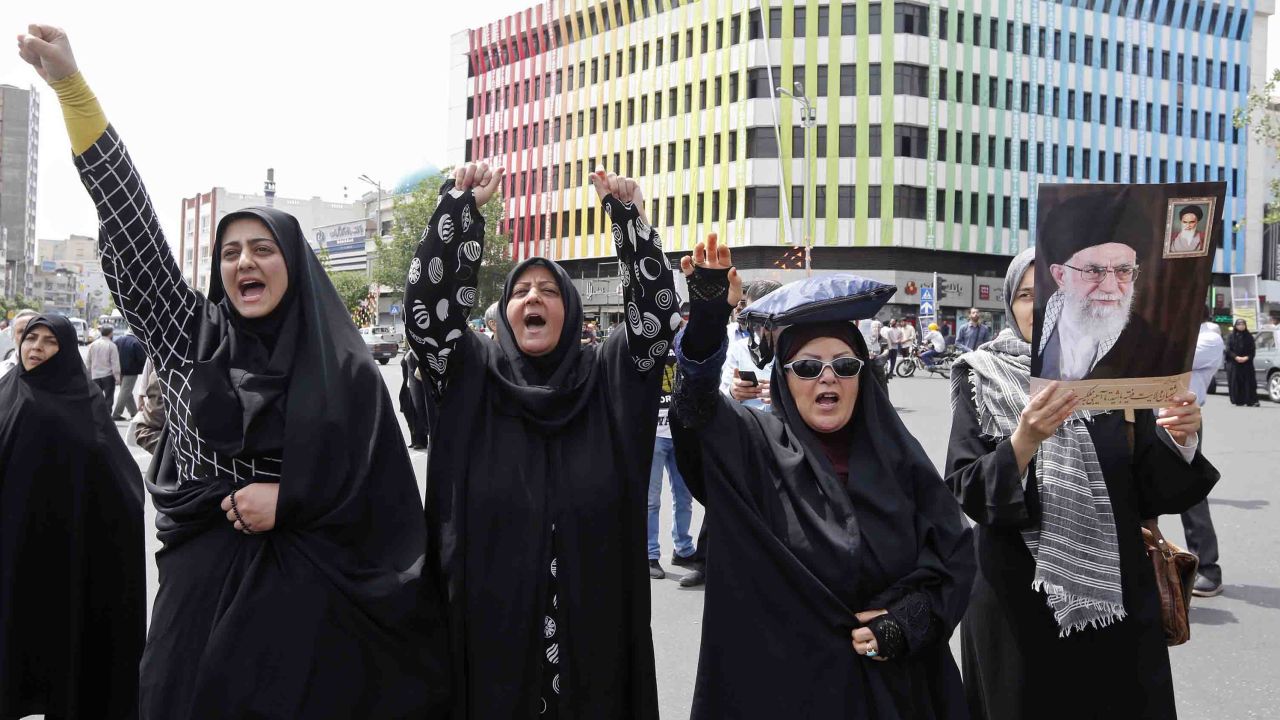 Iranians chant anti-US slogans during a demonstration in Tehran on May 11.