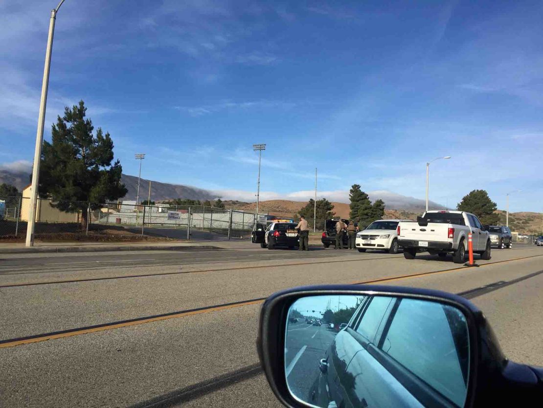 A parent, Nelson Melendez, says he took this picture near Highland High School on Friday morning. He said he was going to drop his kids off for school, but police told him to leave the area.