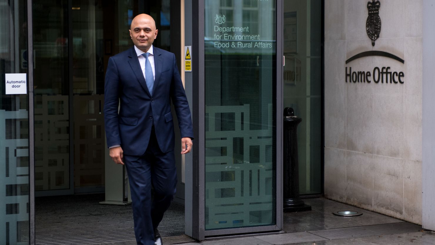 Newly appointed Home Secretary Sajid Javid outside the Home Office in central London.