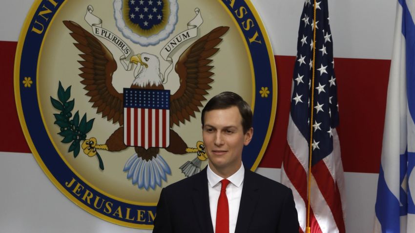 Senior White House adviser Jared Kushner delivers a speech during the opening of the US Embassy in Jerusalem on May 14, 2018.