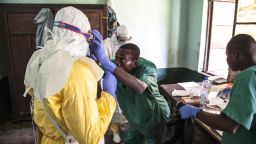 Health workers get ready to attend to suspected Ebola patients in Bikoro Hospital, the epicenter of the latest outbreak in the DRC.  The DRC has experienced nine known Ebola outbreaks.