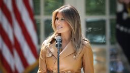 WASHINGTON, DC - MAY 07:  U.S. first lady Melania Trump speaks in the Rose Garden of the White House May 7, 2018 in Washington, DC. Trump outlined her new initiatives, known as the Be Best program, during the event.  (Photo by Win McNamee/Getty Images)