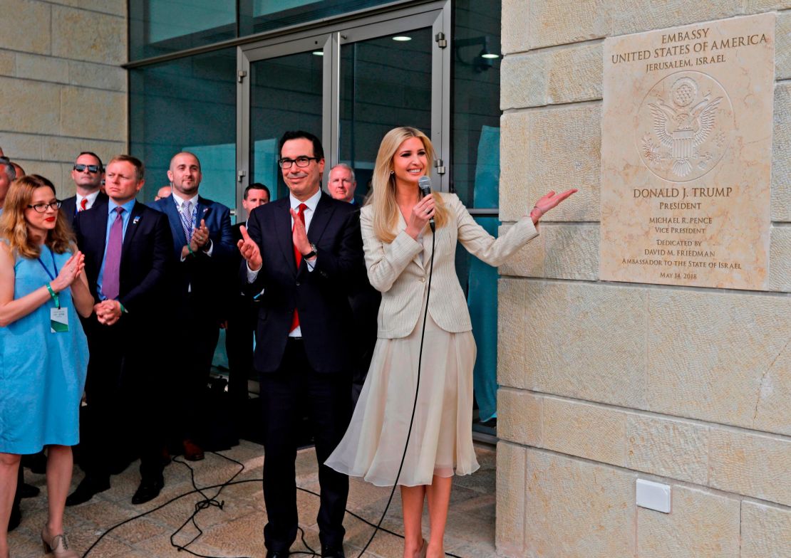 Ivanka Trump unveils an inauguration plaque during the opening of the US Embassy in Jerusalem on Monday.