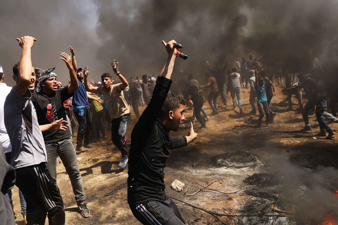 Palestinians protest in Gaza on Monday. 