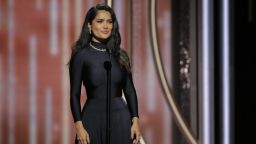 BEVERLY HILLS, CA - JANUARY 07:  In this handout photo provided by NBCUniversal,  Salma Hayek Pinault speaks onstage during the 75th Annual Golden Globe Awards at The Beverly Hilton Hotel on January 7, 2018 in Beverly Hills, California.  (Photo by Paul Drinkwater/NBCUniversal via Getty Images)