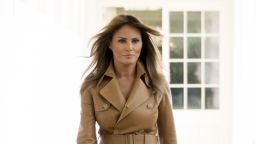 First lady Melania Trump arrives for her "Be Best" initiative event in the Rose Garden of the White House, Monday, May 7, 2018, in Washington. Sixteen months into the president's term, the first lady unveils plans for her initiatives to improve the well-being of children. (AP Photo/Andrew Harnik)