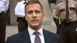 Missouri Gov. Eric Greitens speaks after his case was dismissed on Monday, May 14. 