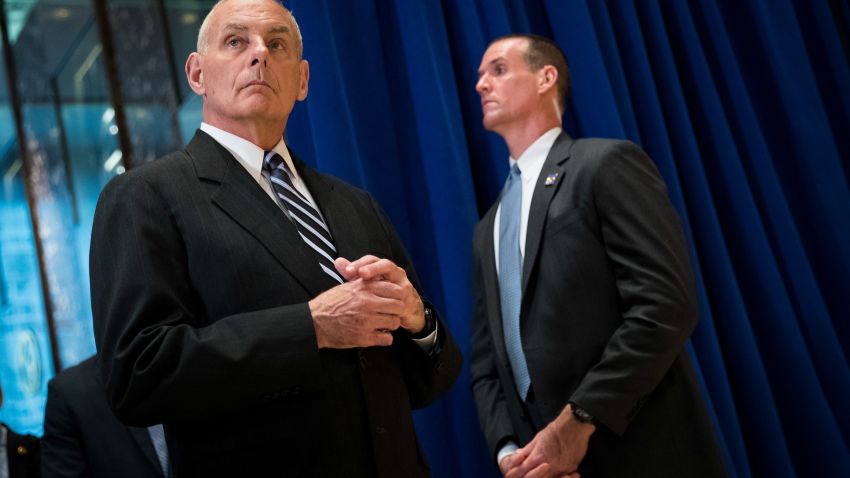 NEW YORK, NY - AUGUST 15: White House Chief of Staff Gen. John Kelly looks on as President Donald Trump speaks following a meeting on infrastructure at Trump Tower, August 15, 2017 in New York City. He fielded questions from reporters about his comments on the events in Charlottesville, Virginia and white supremacists. (Photo by Drew Angerer/Getty Images)