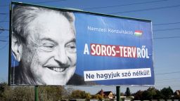A billboard with a poster of Hungarian-American billionaire and philanthropist George Soros with the lettering "National consultation about the Soros' plan - Don't let it pass without any words" is seen in the 22nd district of Budapest on October 16, 2017, as the conservative government prepares their new national consultation.Since 2013, once one of Europe's most far-right parties Jobbik, whose members burned EU flags and called Jewish lawmakers a national security risk, has been lurching toward the political centre. And as Hungary readies for an election on April 8 Jobbik, which polls show is the strongest party behind Prime Minister Viktor Orban's ruling Fidesz, claims it is ready for government. An expert on the Hungarian far-right Peter Kreko says Orban's sharpening edge has forced Jobbik, who have criticised his relentless attacks on Soros and civil society groups, toward the centre. / AFP PHOTO / ATTILA KISBENEDEK        (Photo credit should read ATTILA KISBENEDEK/AFP/Getty Images)